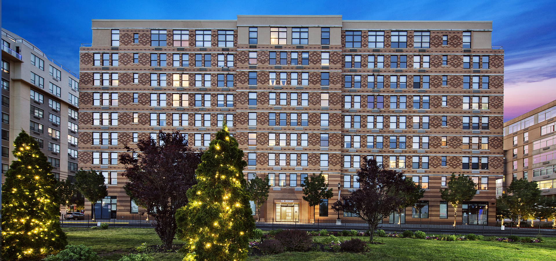 Beautiful front view of The Regent from Liberty Harbor